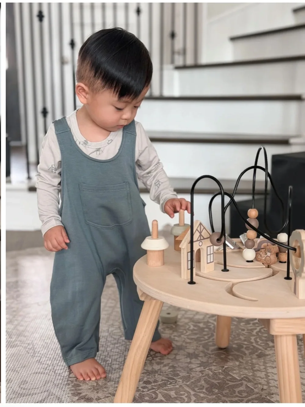 Gunamuna robot print onesie and overalls.